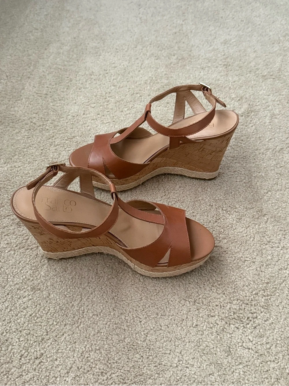 Franco Sarto Brown Leather Cork Wedge Sandals Women’s Size 8.5 - Picture 4 of 9